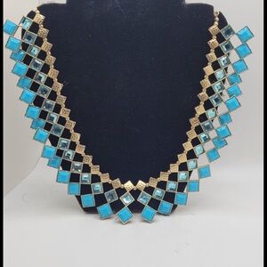 JTV Turquoise and Gold Geometric Statement Necklace & Earrings